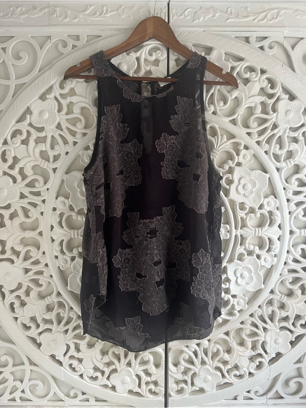 Wilfred Floral Lace Appliqué Sleeveless Blouse Black Grey Size Medium